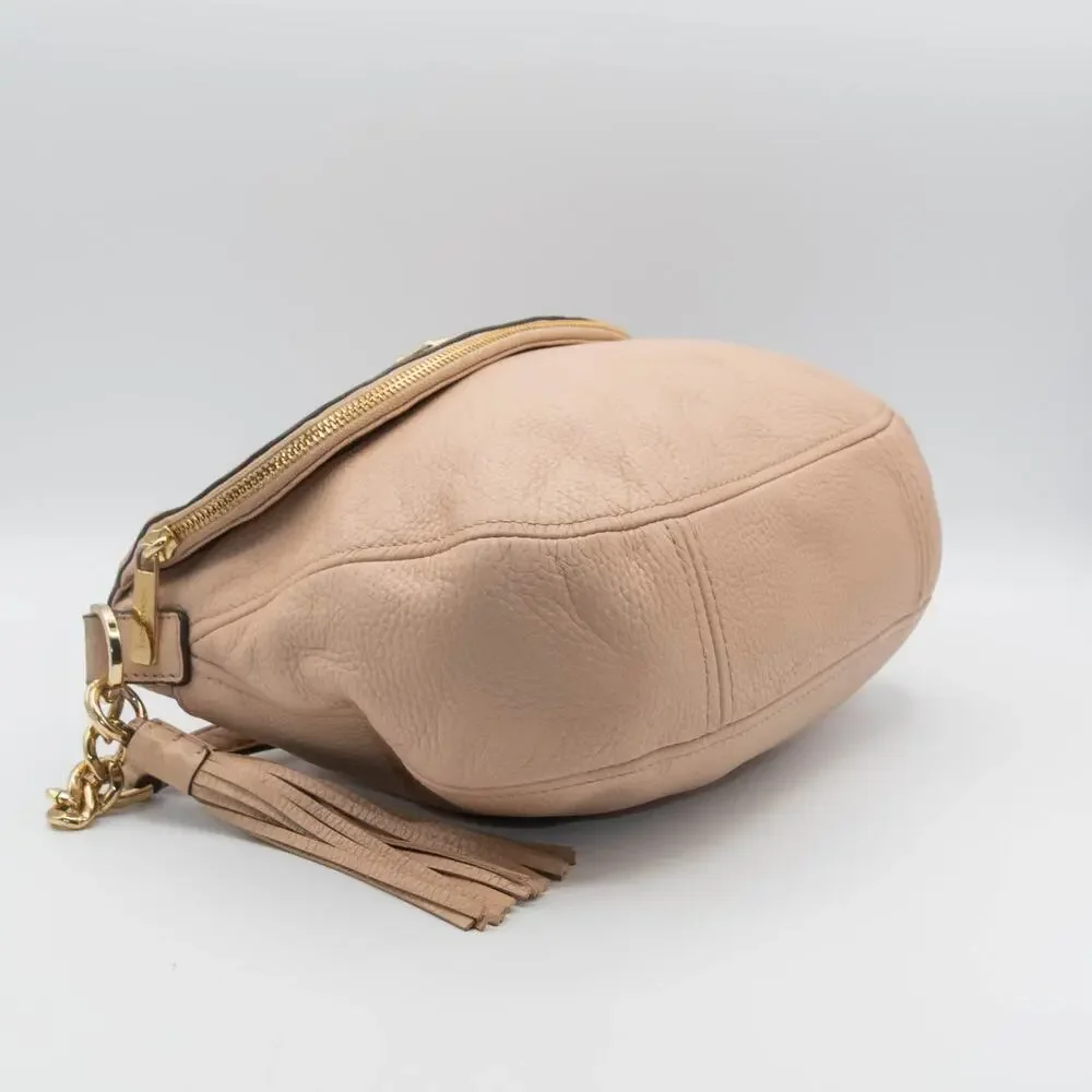 MICHAEL KORS Bedford Beige Leather Shoulder Bag Medium Handbag Tassel Gold